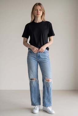 Zara TRF Ripped High Waist Wide Leg Jeans